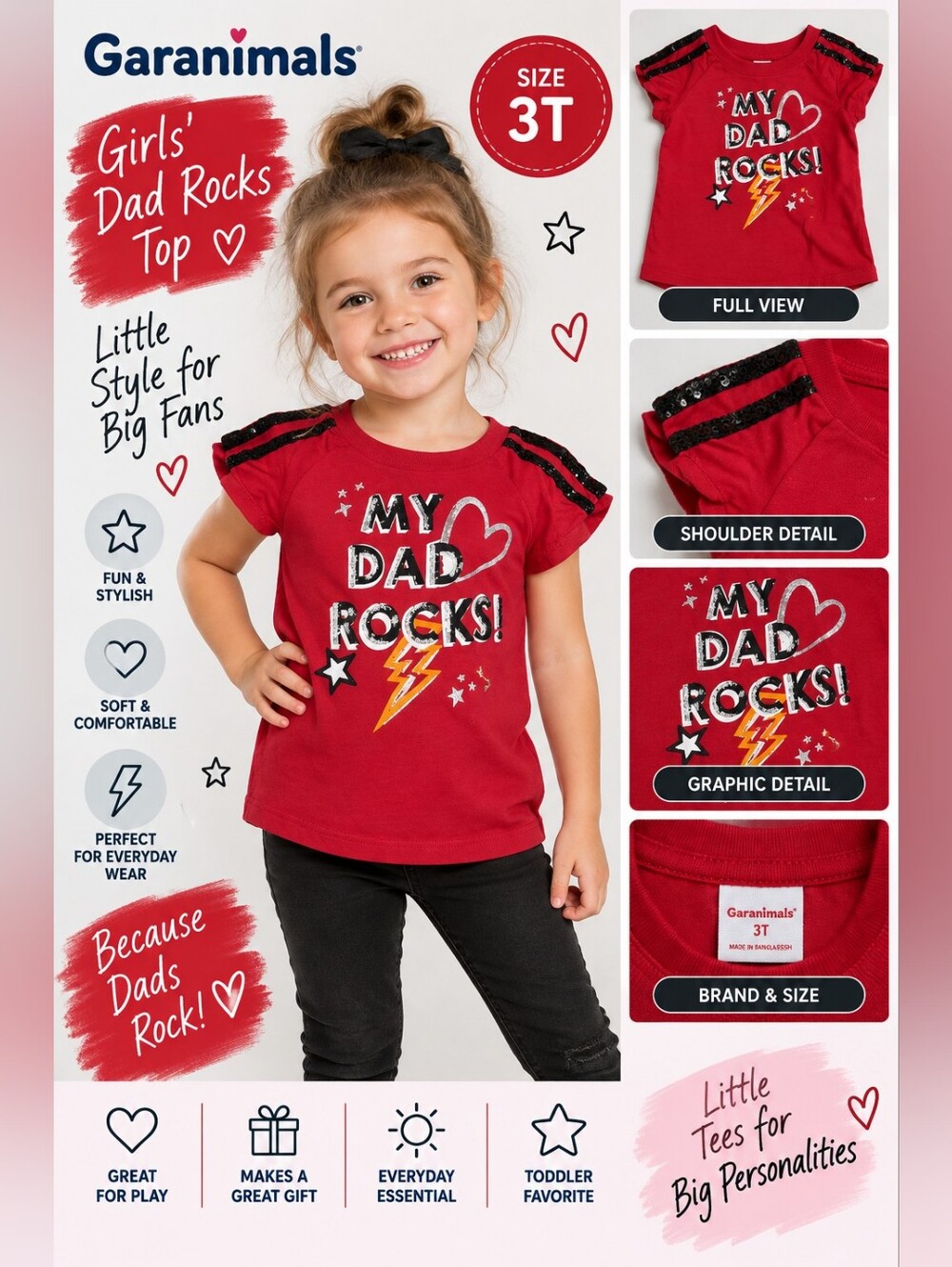Garanimals Girls 3T red dad rocks top #07